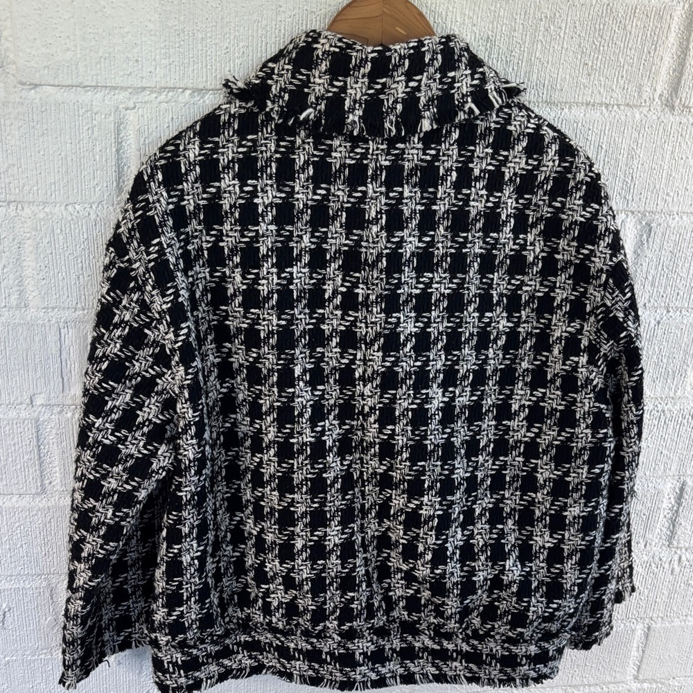 H&M Tweed Fringe Black and White Patterned Cotton Coat sz M - Picture 8 of 8